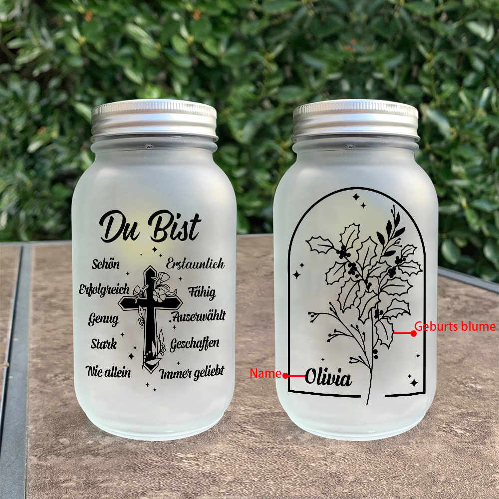 Personalisierte 1 Name & Geburtsblume Leuchtflasche –Du Bist schön– Glasflaschen Dekoration