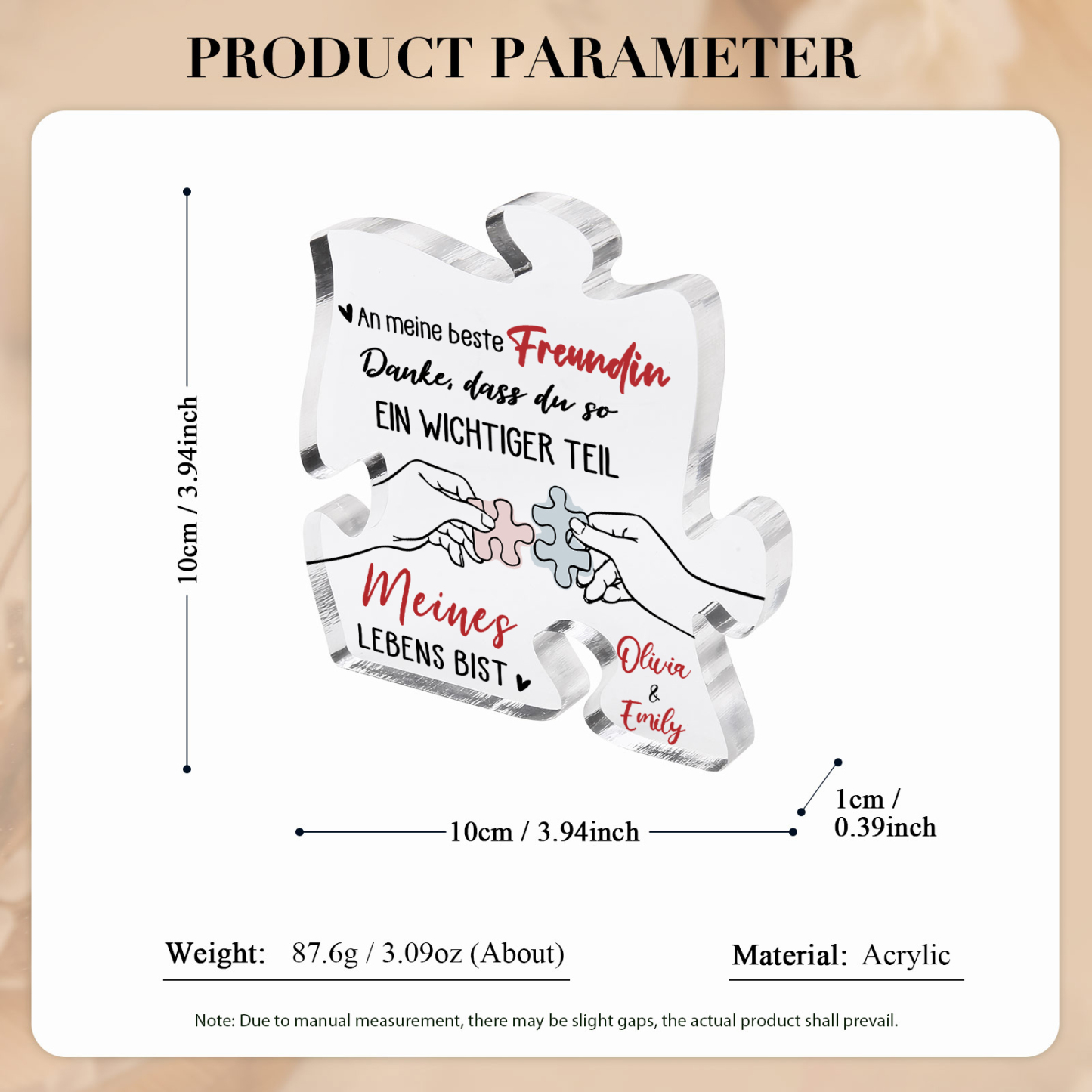 Personalisierte 2 Namen Acryl-Puzzle-Deko – Danke dass du ein so wichtiger Teil meines Lebens bist – Geschenk für Beste Freundin