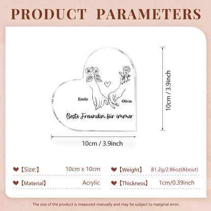 Personalisierte 2 Namen & 2 Geburtsblume Herz Acryl-Deko -Beste Freundin für immer- Schreibtischdekoration