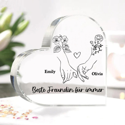 Personalisierte 2 Namen & 2 Geburtsblume Herz Acryl-Deko -Beste Freundin für immer- Schreibtischdekoration