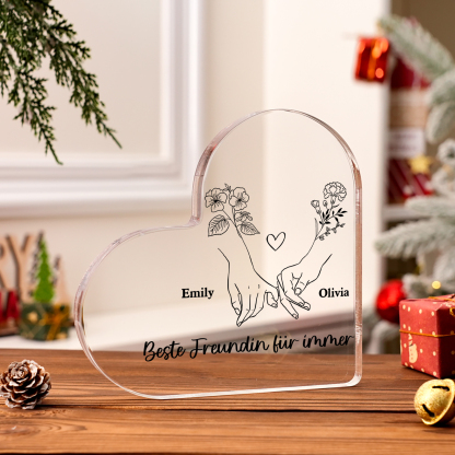 Personalisierte 2 Namen & 2 Geburtsblume Herz Acryl-Deko -Beste Freundin für immer- Schreibtischdekoration