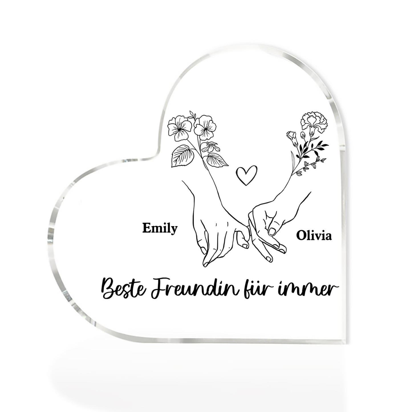 Personalisierte 2 Namen & 2 Geburtsblume Herz Acryl-Deko -Beste Freundin für immer- Schreibtischdekoration