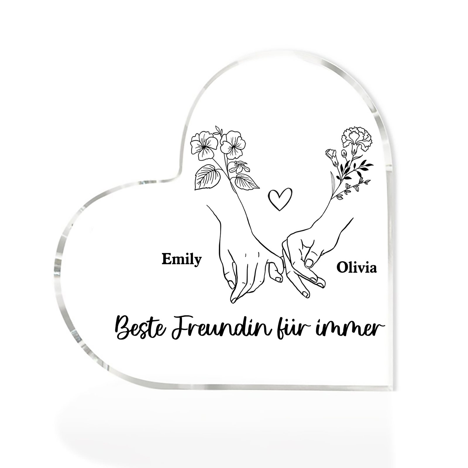Personalisierte 2 Namen & 2 Geburtsblume Herz Acryl-Deko -Beste Freundin für immer- Schreibtischdekoration