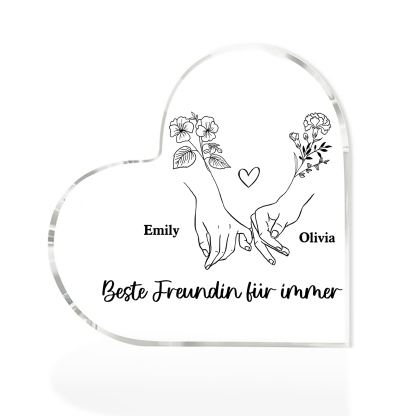 Personalisierte 2 Namen & 2 Geburtsblume Herz Acryl-Deko -Beste Freundin für immer- Schreibtischdekoration