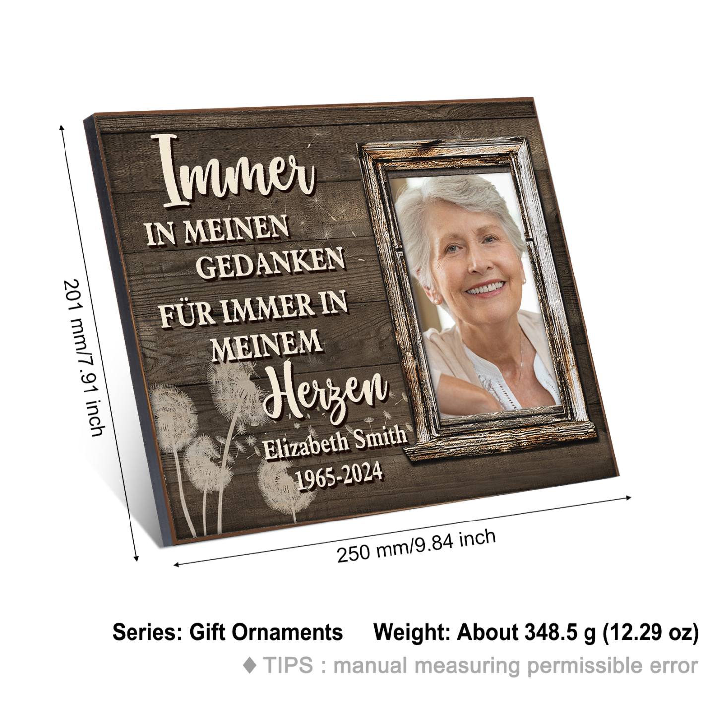 Personalisierter 1 Name & Foto & Datum Gedenk-Holzbild – Immer in meinen Gedanken, für immer in meinem Herzen – Ein liebevolles Andenken an Ihre Liebsten