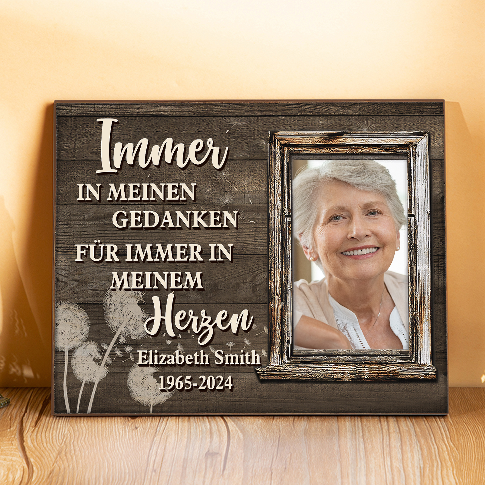 Personalisierter 1 Name & Foto & Datum Gedenk-Holzbild – Immer in meinen Gedanken, für immer in meinem Herzen – Ein liebevolles Andenken an Ihre Liebsten