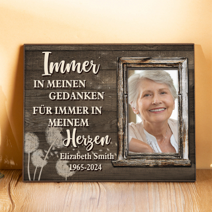 Personalisierter 1 Name & Foto & Datum Gedenk-Holzbild – Immer in meinen Gedanken, für immer in meinem Herzen – Ein liebevolles Andenken an Ihre Liebsten