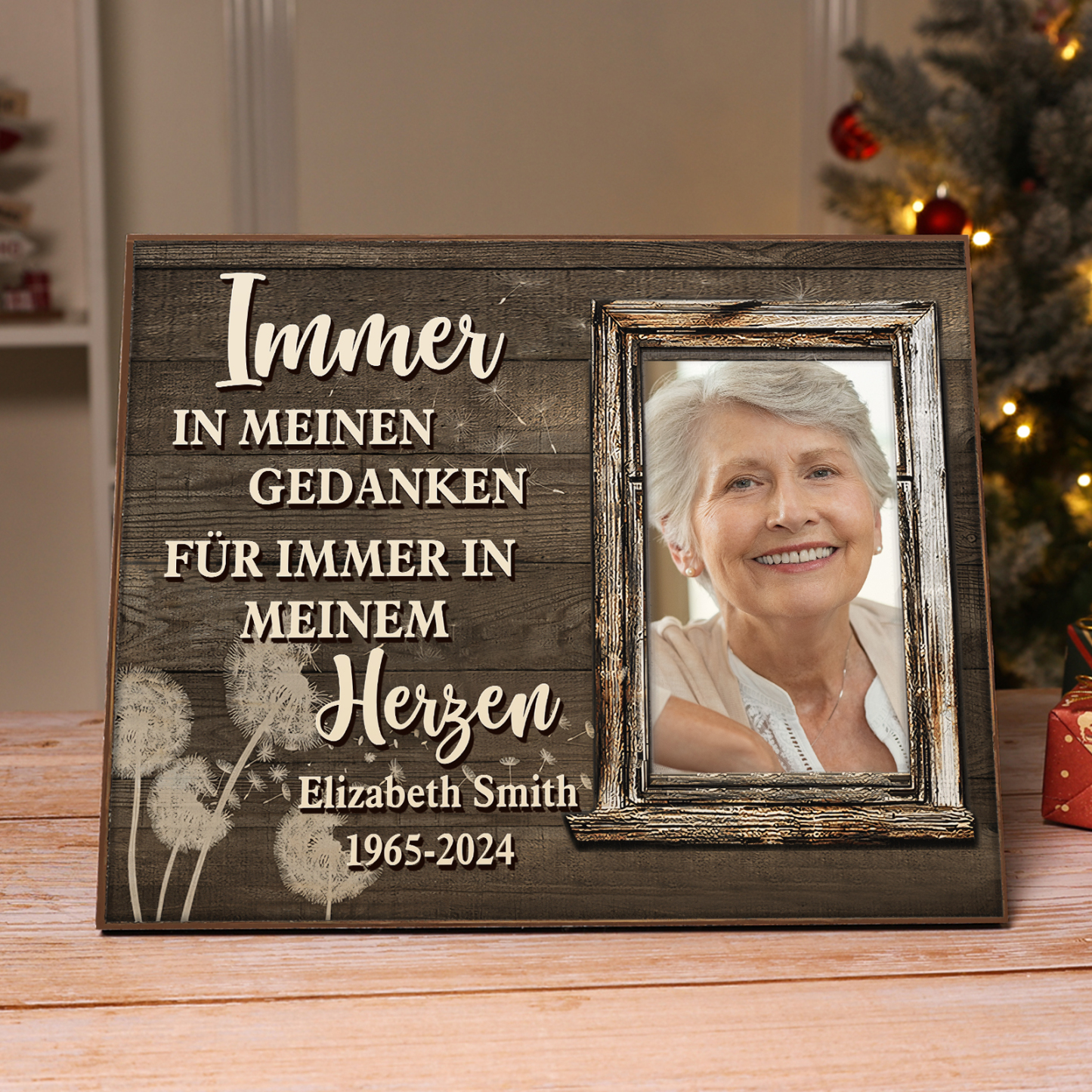 Personalisierter 1 Name & Foto & Datum Gedenk-Holzbild – Immer in meinen Gedanken, für immer in meinem Herzen – Ein liebevolles Andenken an Ihre Liebsten