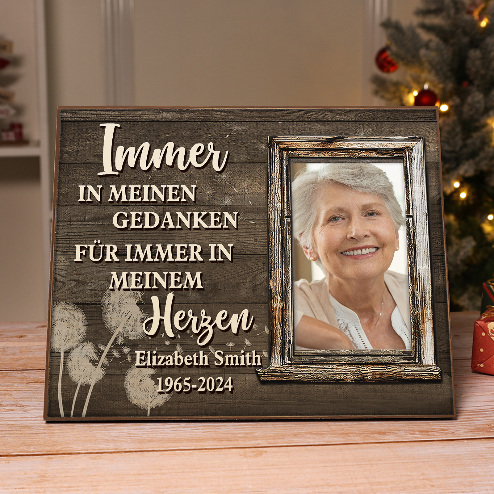Personalisierter 1 Name & Foto & Datum Gedenk-Holzbild – Immer in meinen Gedanken, für immer in meinem Herzen – Ein liebevolles Andenken an Ihre Liebsten