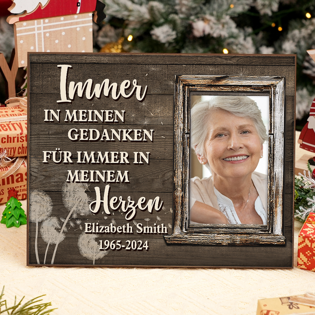 Personalisierter 1 Name & Foto & Datum Gedenk-Holzbild – Immer in meinen Gedanken, für immer in meinem Herzen – Ein liebevolles Andenken an Ihre Liebsten