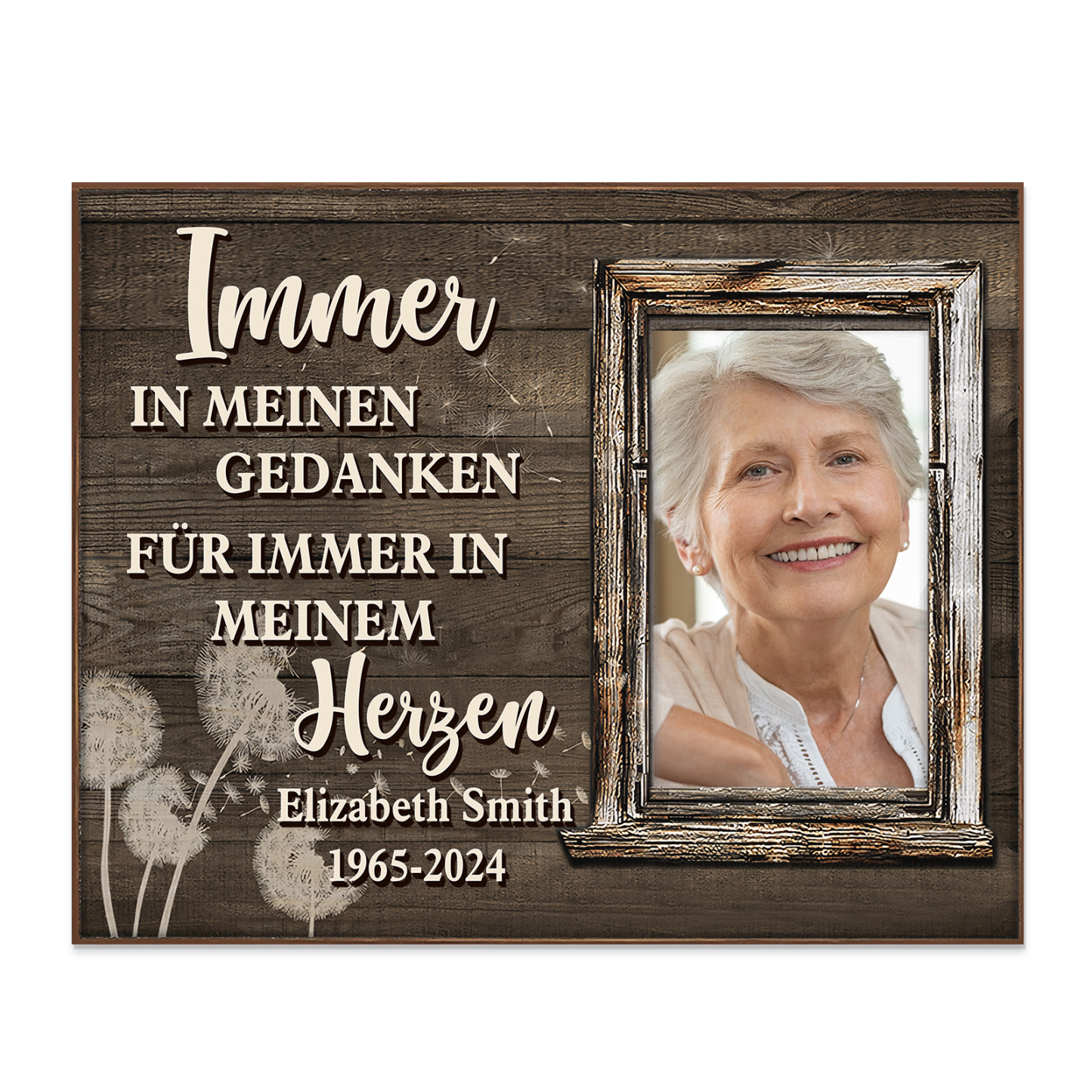 Personalisierter 1 Name & Foto & Datum Gedenk-Holzbild – Immer in meinen Gedanken, für immer in meinem Herzen – Ein liebevolles Andenken an Ihre Liebsten