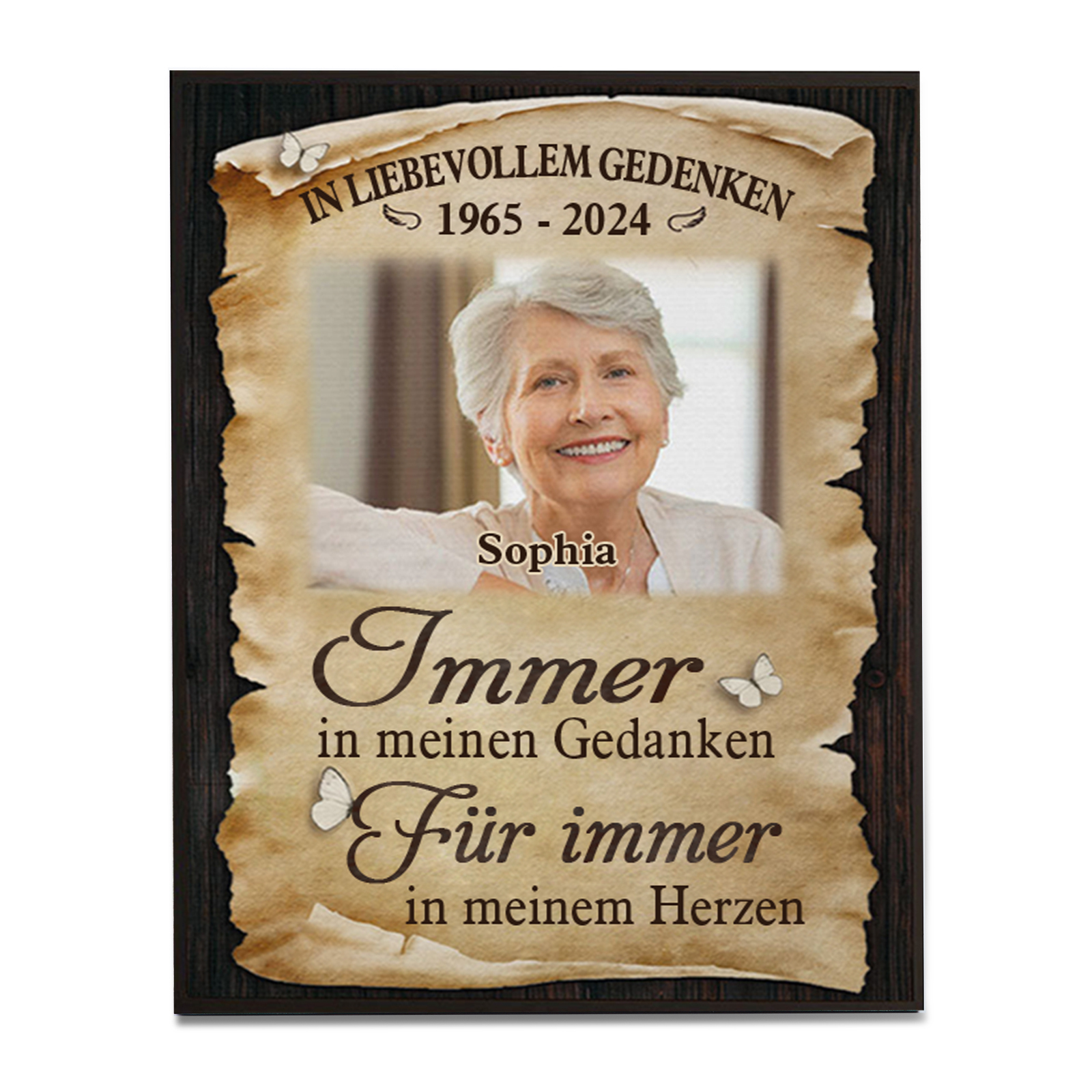 Personalisierter 1 Name & Foto & Datum Gedenk-Holzbild – Immer in meinen Gedanken, für immer in meinem Herzen – Gedenk-Schreibdekoration