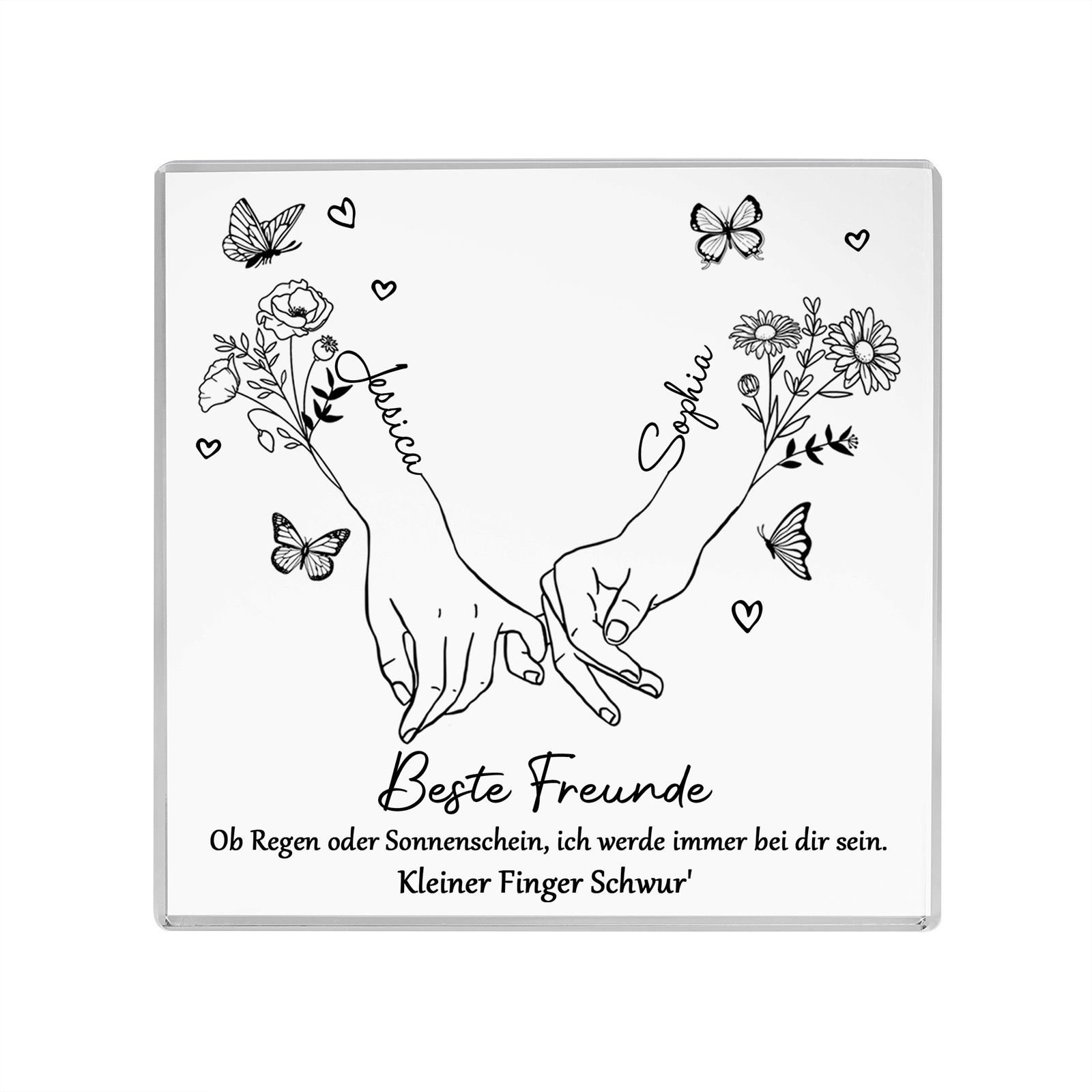 Personalisierte 2 Namen & 2 Geburtsblume Quadrat Acryl-Deko -ich werde immer bei dir sein- Schreibtischdekoration für Beste Freundin