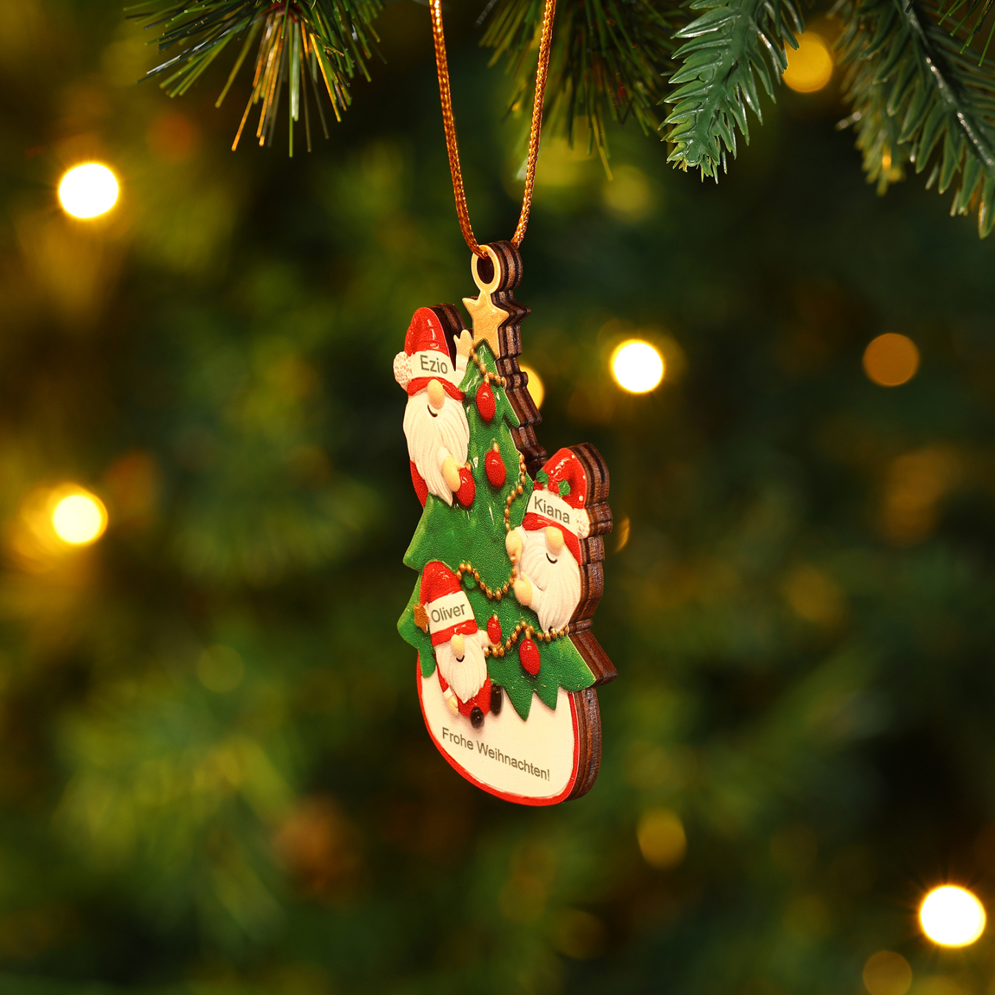Holz Personalisierte 2-6 Namen & 1 Text Weihnachtsbaum Ornament mit Weihnachtsmännern Weihnachtsanhänger für Familie