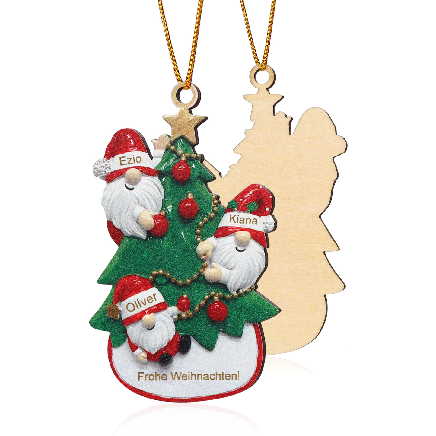 Holz Personalisierte 2-6 Namen & 1 Text Weihnachtsbaum Ornament mit Weihnachtsmännern Weihnachtsanhänger für Familie
