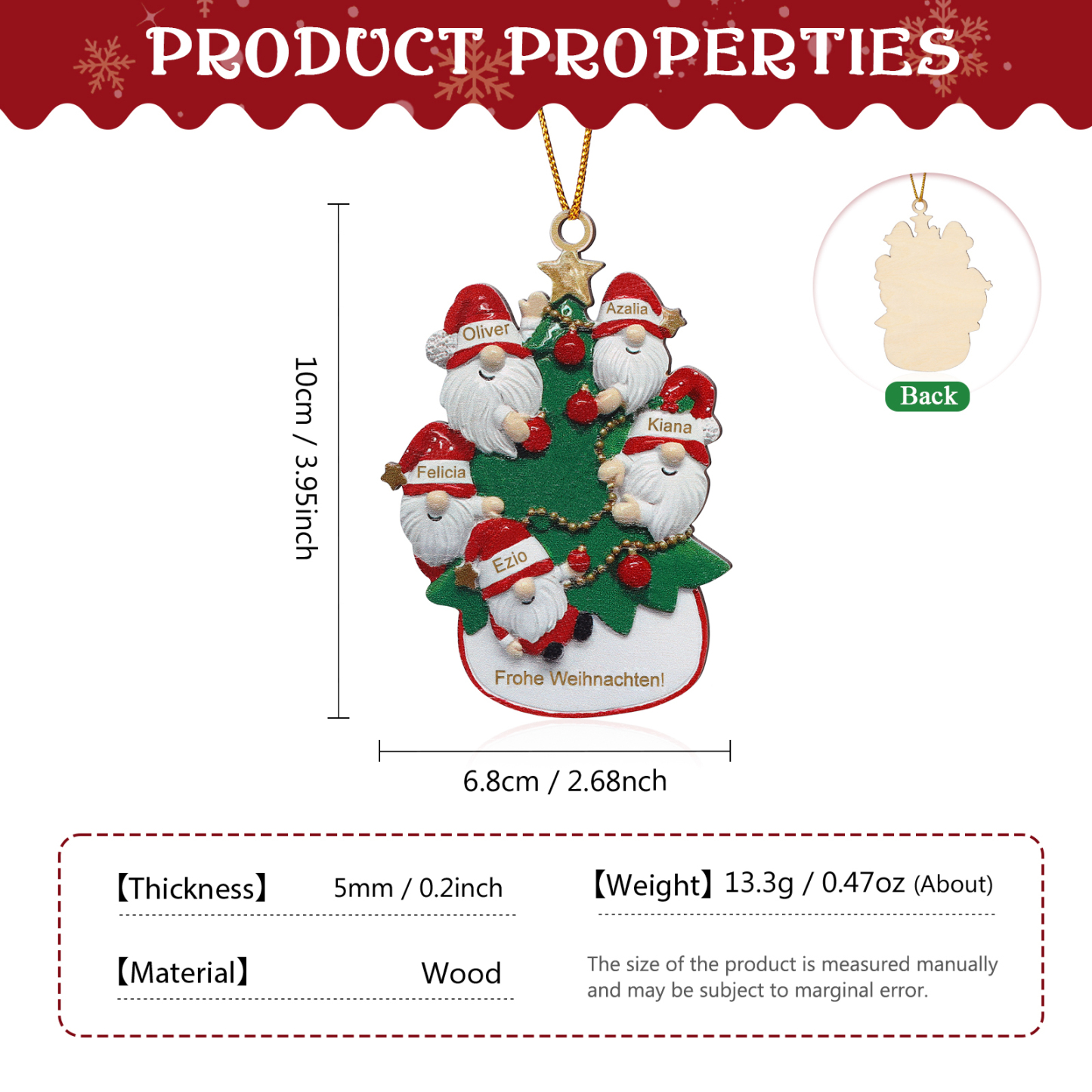 Holz Personalisierte 2-6 Namen & 1 Text Weihnachtsbaum Ornament mit Weihnachtsmännern Weihnachtsanhänger für Familie