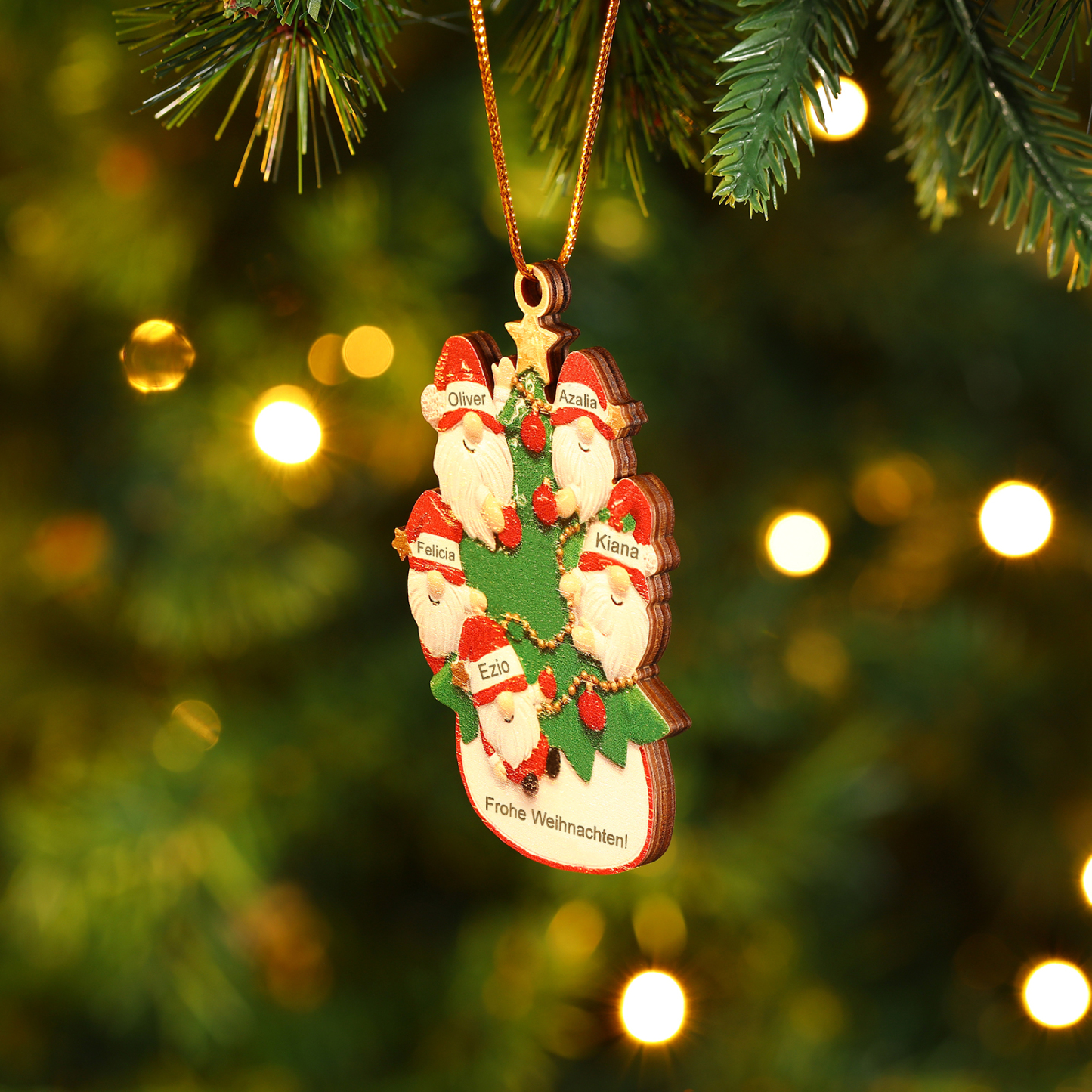Holz Personalisierte 2-6 Namen & 1 Text Weihnachtsbaum Ornament mit Weihnachtsmännern Weihnachtsanhänger für Familie