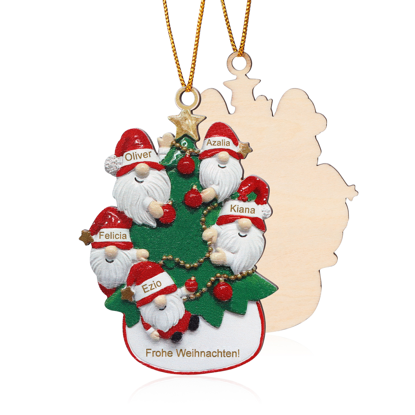 Holz Personalisierte 2-6 Namen & 1 Text Weihnachtsbaum Ornament mit Weihnachtsmännern Weihnachtsanhänger für Familie