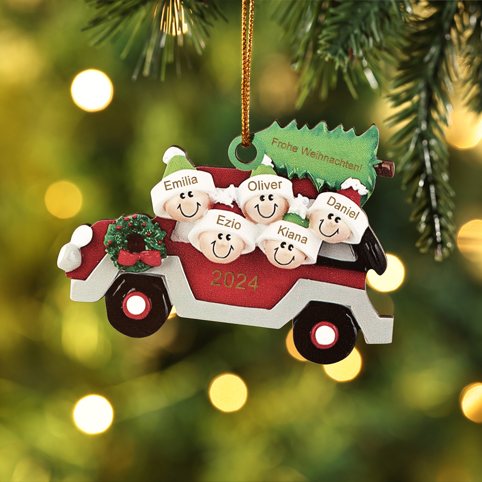 Holz Weihnachtsornament-Personalisiertes 2-5 Namen & Text & Jahr Festliche Auto-Dekoration Weihnachts-Anhänger