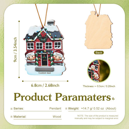 Holz Weihnachtsornament-Personalisierte 2-6 Namen & Text Familien-Weihnachtshaus-Dekoration Weihnachtsanhänger