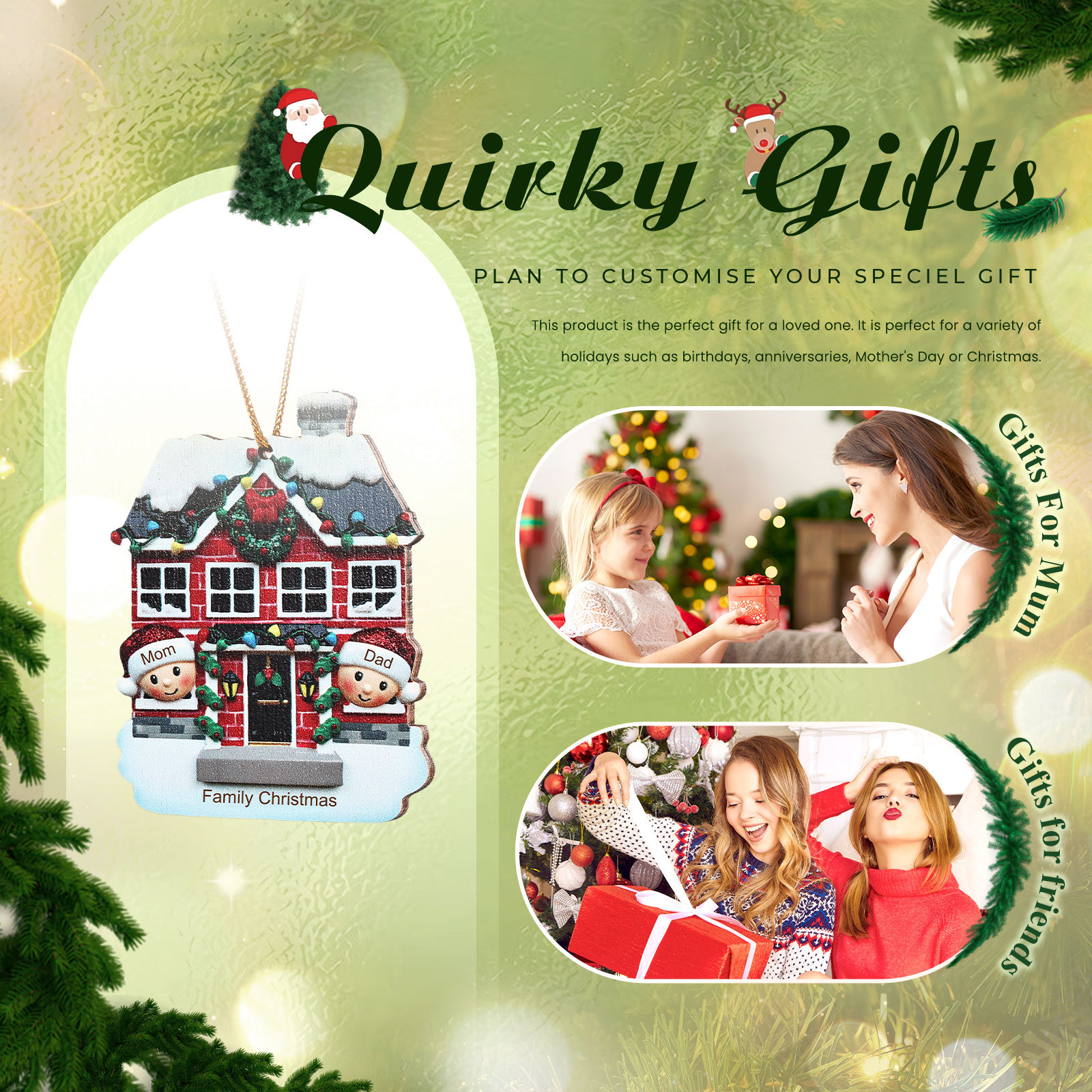 Holz Weihnachtsornament-Personalisierte 2-6 Namen & Text Familien-Weihnachtshaus-Dekoration Weihnachtsanhänger