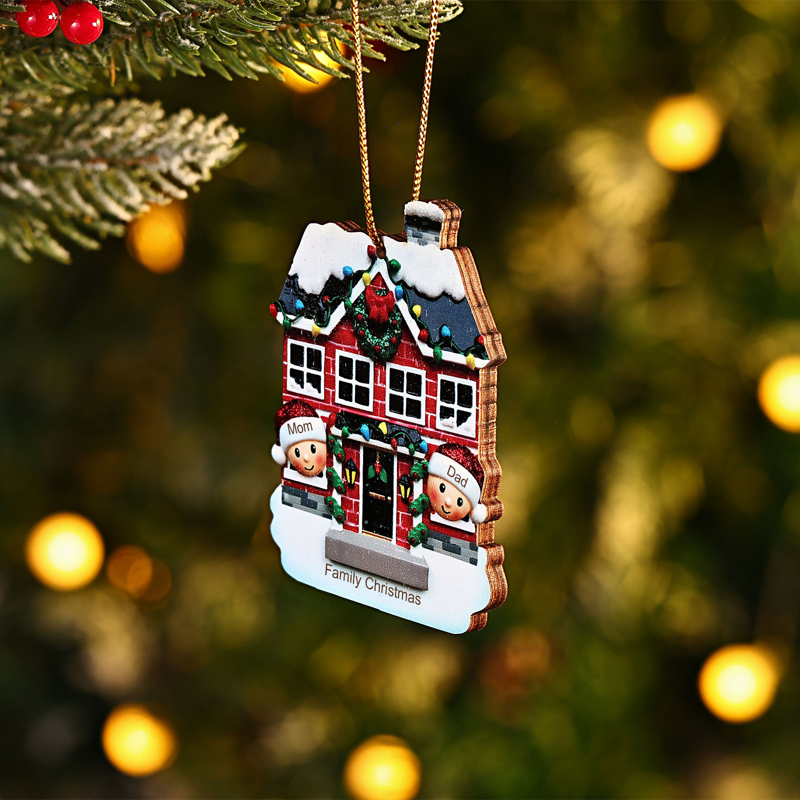Holz Weihnachtsornament-Personalisierte 2-6 Namen & Text Familien-Weihnachtshaus-Dekoration Weihnachtsanhänger