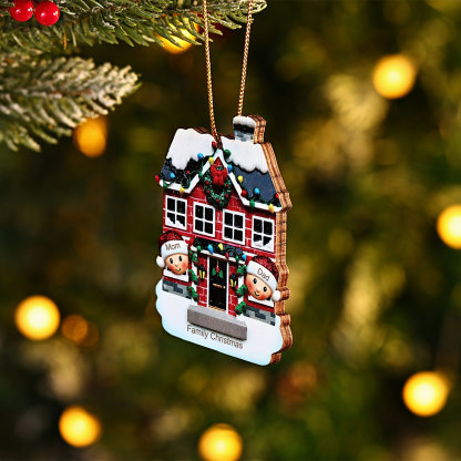 Holz Weihnachtsornament-Personalisierte 2-6 Namen & Text Familien-Weihnachtshaus-Dekoration Weihnachtsanhänger