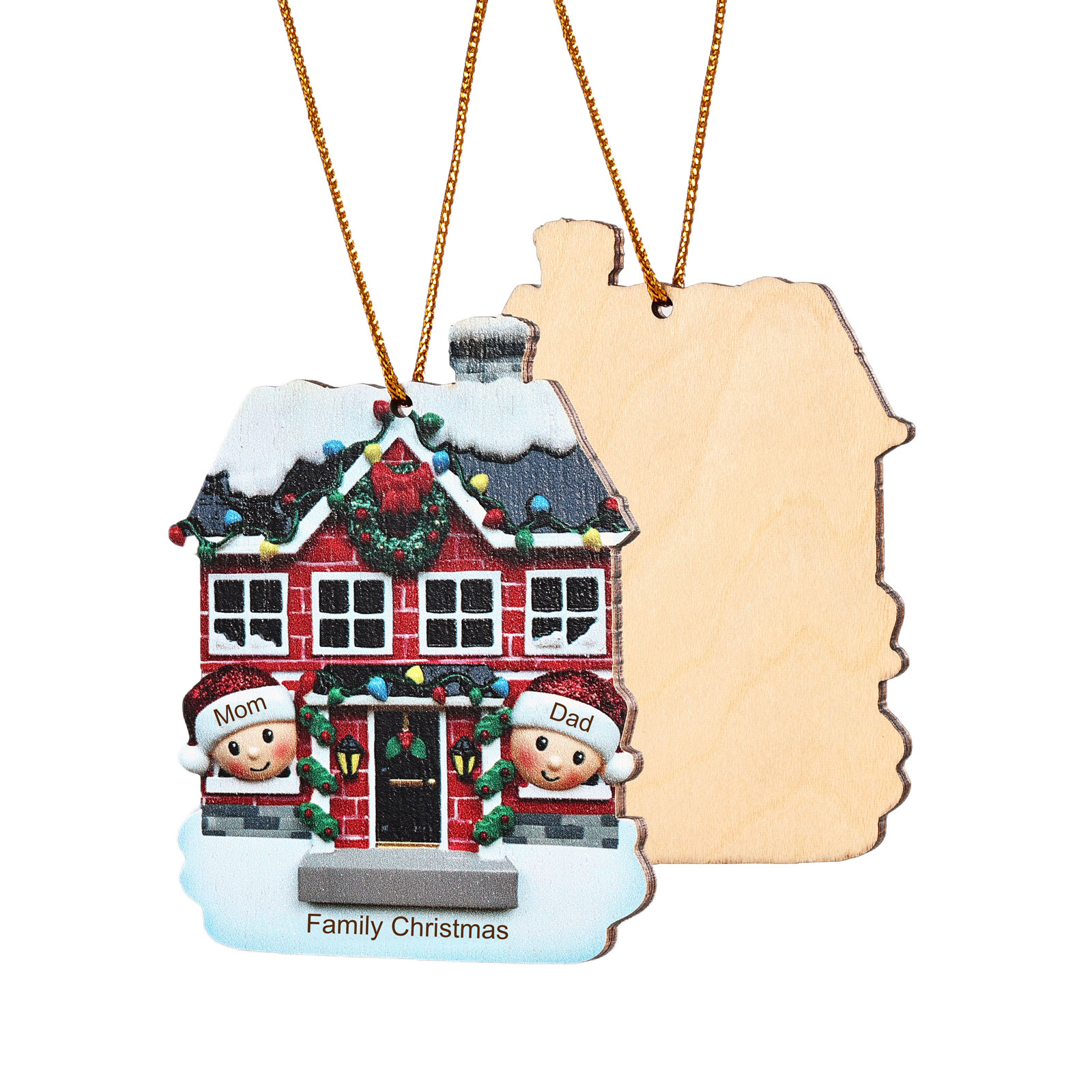Holz Weihnachtsornament-Personalisierte 2-6 Namen & Text Familien-Weihnachtshaus-Dekoration Weihnachtsanhänger