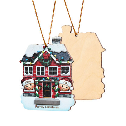 Holz Weihnachtsornament-Personalisierte 2-6 Namen & Text Familien-Weihnachtshaus-Dekoration Weihnachtsanhänger