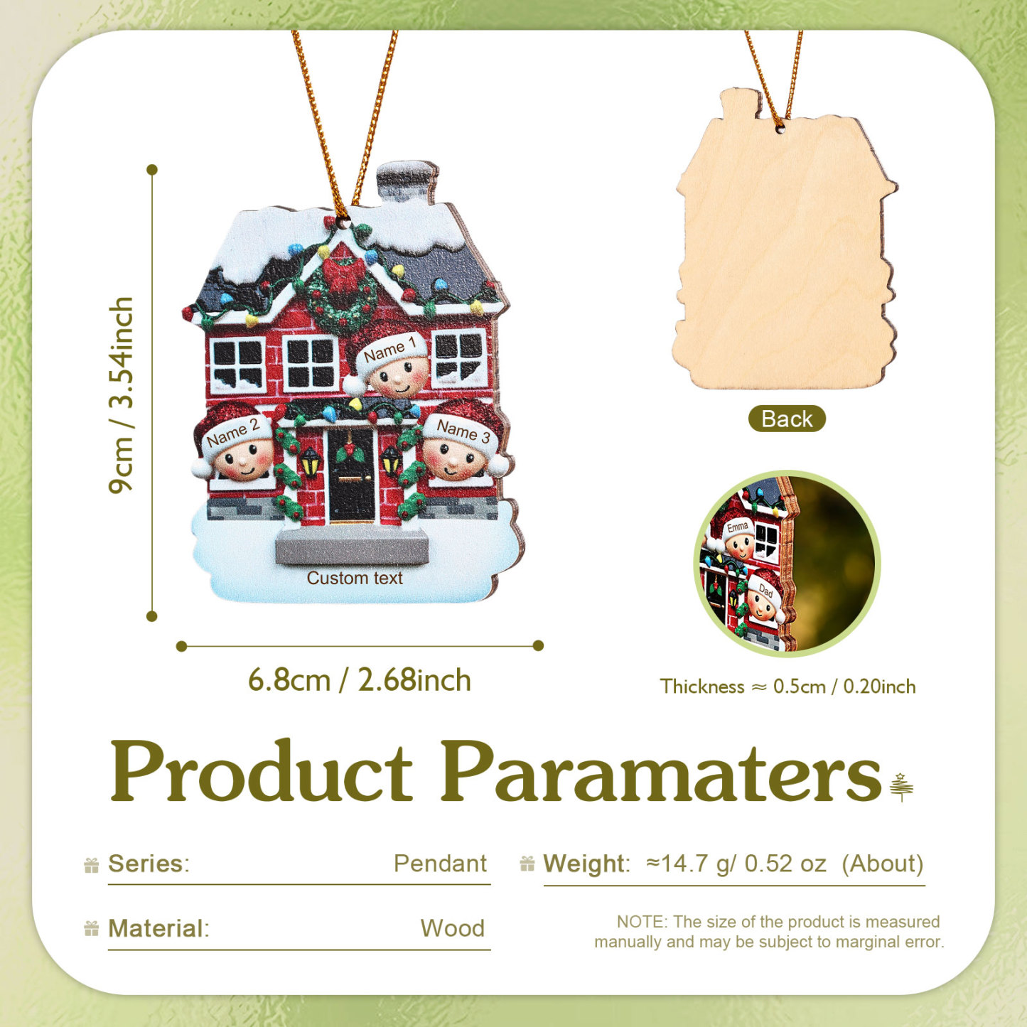 Holz Weihnachtsornament-Personalisierte 2-6 Namen & Text Familien-Weihnachtshaus-Dekoration Weihnachtsanhänger