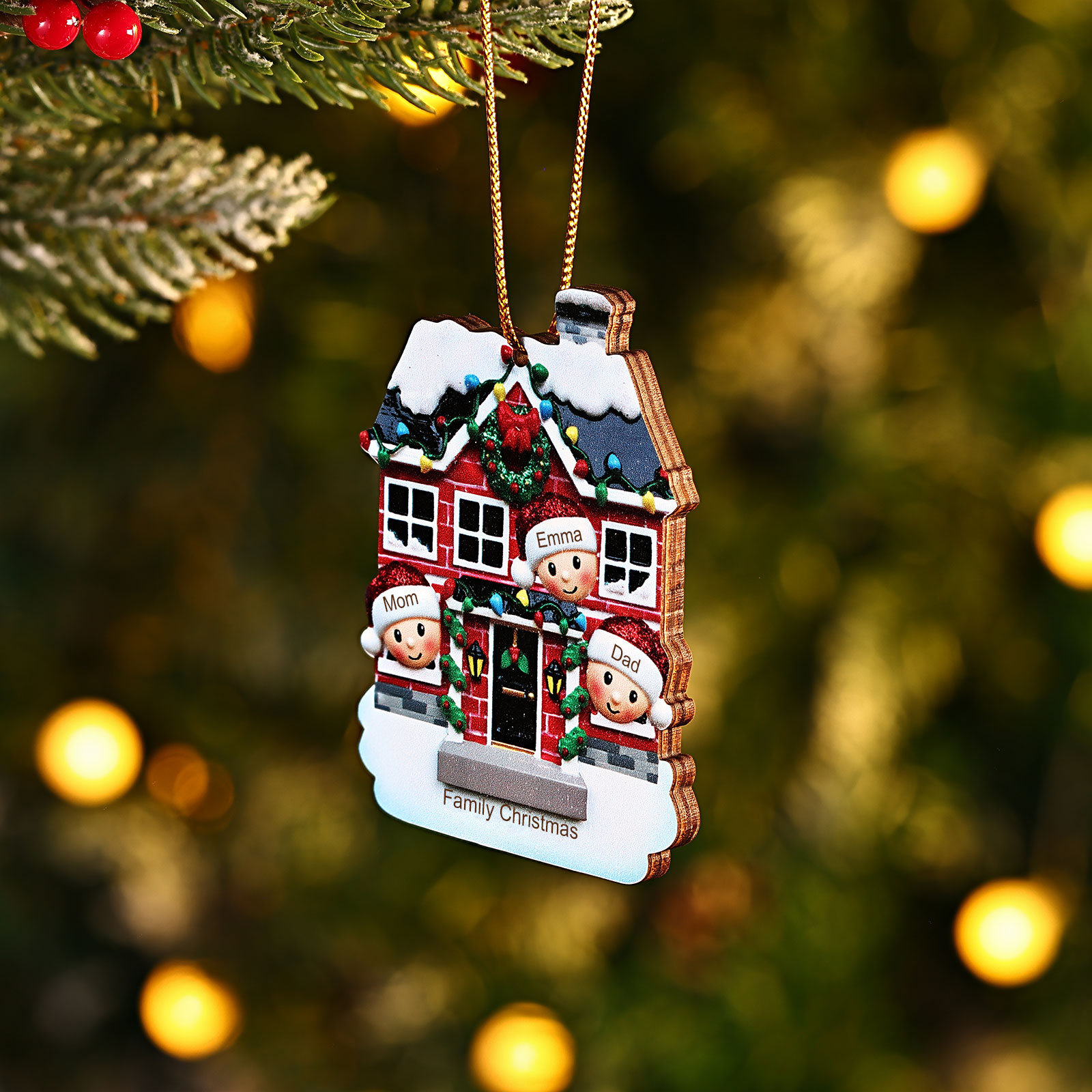 Holz Weihnachtsornament-Personalisierte 2-6 Namen & Text Familien-Weihnachtshaus-Dekoration Weihnachtsanhänger