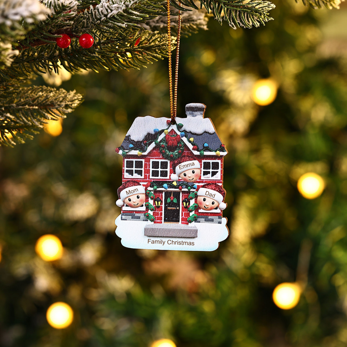 Holz Weihnachtsornament-Personalisierte 2-6 Namen & Text Familien-Weihnachtshaus-Dekoration Weihnachtsanhänger