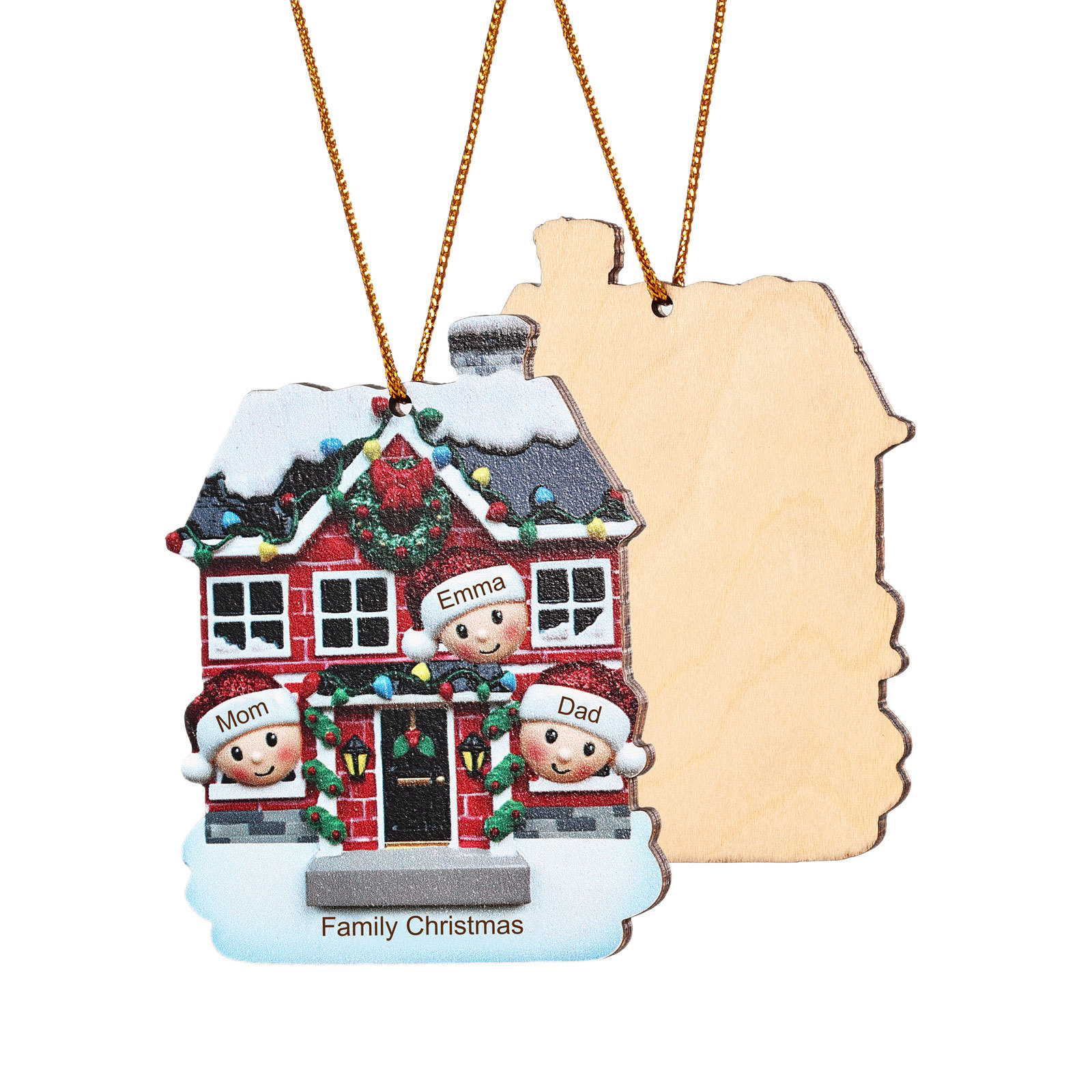 Holz Weihnachtsornament-Personalisierte 2-6 Namen & Text Familien-Weihnachtshaus-Dekoration Weihnachtsanhänger