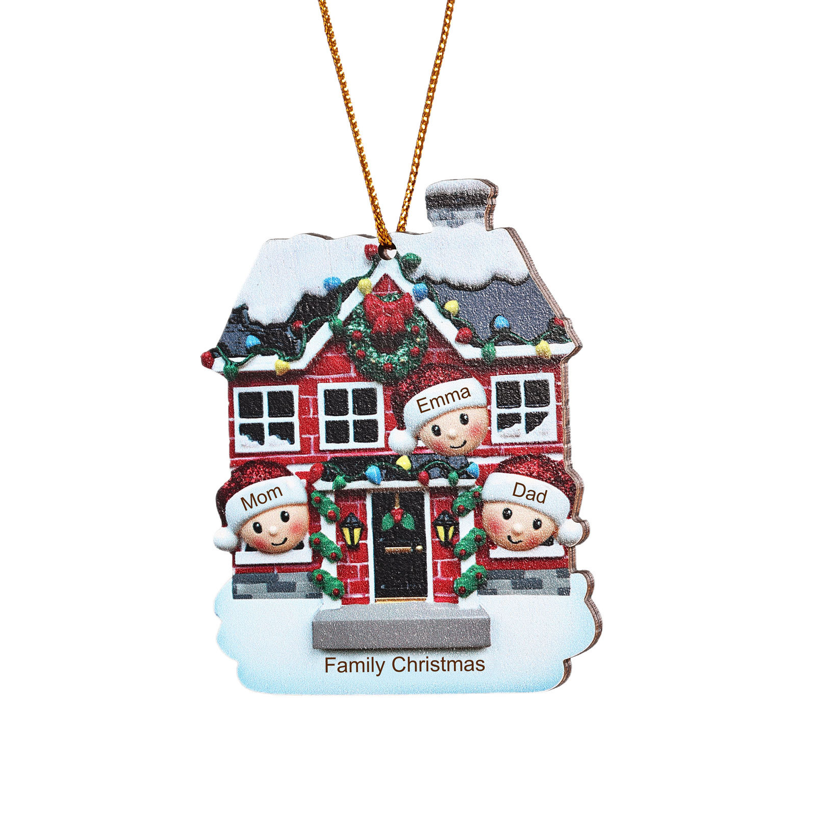 Holz Weihnachtsornament-Personalisierte 2-6 Namen & Text Familien-Weihnachtshaus-Dekoration Weihnachtsanhänger