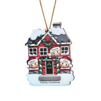 Holz Weihnachtsornament-Personalisierte 2-6 Namen & Text Familien-Weihnachtshaus-Dekoration Weihnachtsanhänger