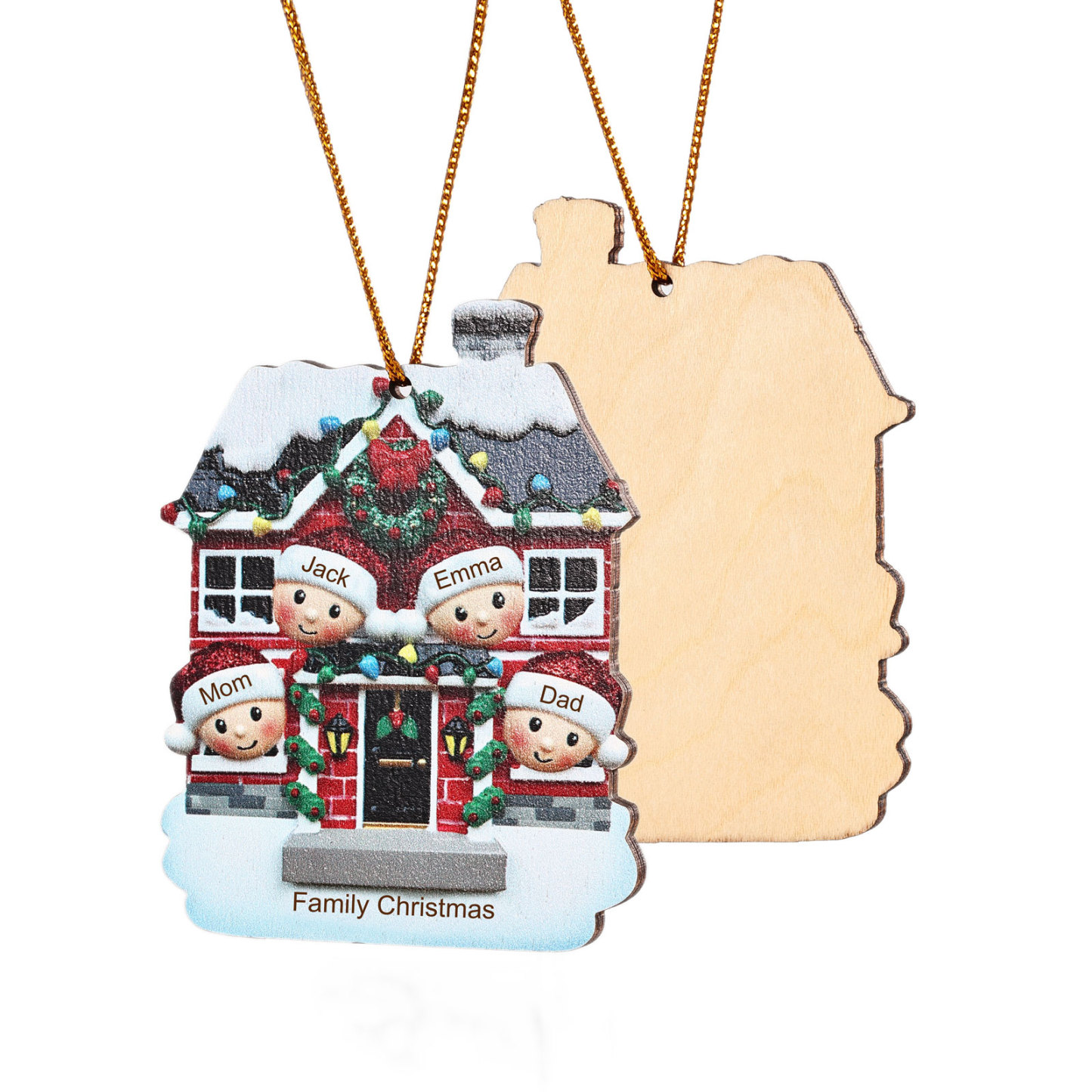Holz Weihnachtsornament-Personalisierte 2-6 Namen & Text Familien-Weihnachtshaus-Dekoration Weihnachtsanhänger