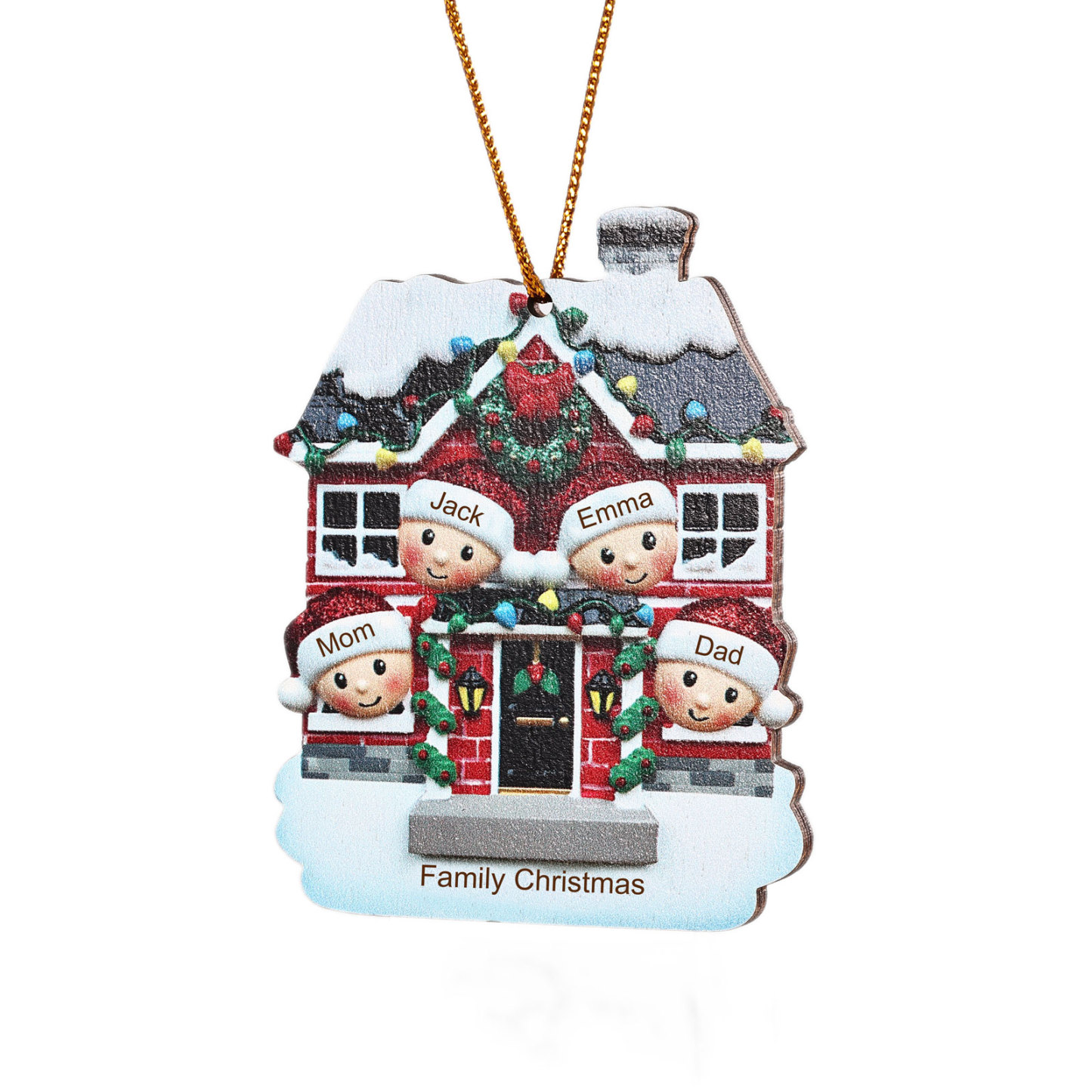 Holz Weihnachtsornament-Personalisierte 2-6 Namen & Text Familien-Weihnachtshaus-Dekoration Weihnachtsanhänger