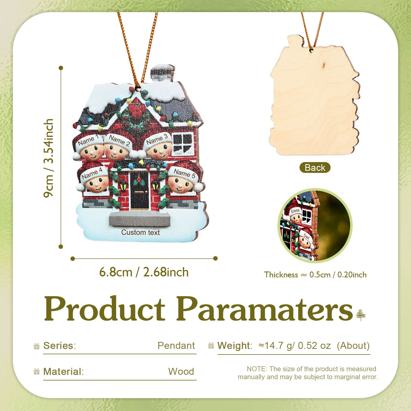 Holz Weihnachtsornament-Personalisierte 2-6 Namen & Text Familien-Weihnachtshaus-Dekoration Weihnachtsanhänger