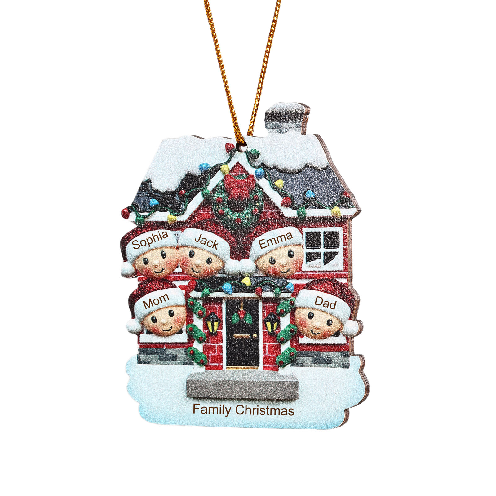 Holz Weihnachtsornament-Personalisierte 2-6 Namen & Text Familien-Weihnachtshaus-Dekoration Weihnachtsanhänger
