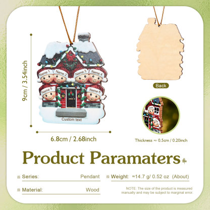 Holz Weihnachtsornament-Personalisierte 2-6 Namen & Text Familien-Weihnachtshaus-Dekoration Weihnachtsanhänger