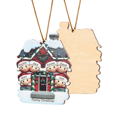 Holz Weihnachtsornament-Personalisierte 2-6 Namen & Text Familien-Weihnachtshaus-Dekoration Weihnachtsanhänger