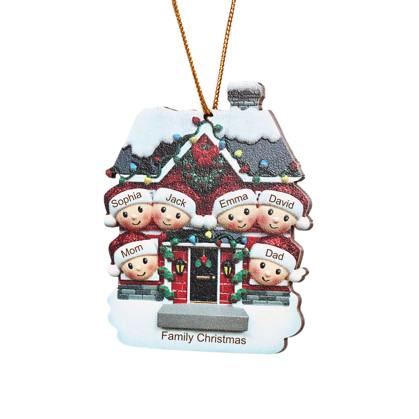 Holz Weihnachtsornament-Personalisierte 2-6 Namen & Text Familien-Weihnachtshaus-Dekoration Weihnachtsanhänger