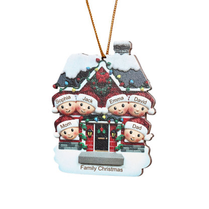 Holz Weihnachtsornament-Personalisierte 2-6 Namen & Text Familien-Weihnachtshaus-Dekoration Weihnachtsanhänger