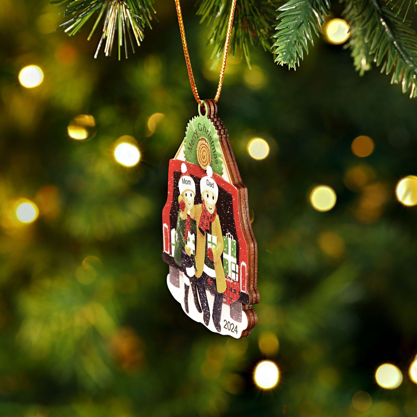 Holz Weihnachtsornament-Personalisiertes 2-5 Namen & Text & Jahr Familie im Auto Weihnachts-Ahhänger 