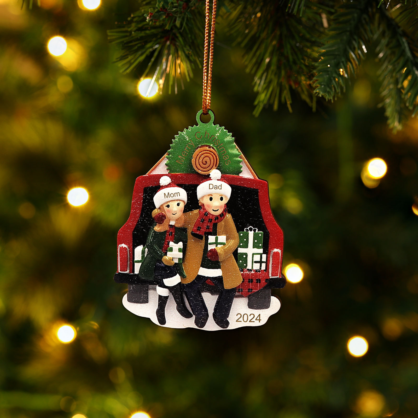 Holz Weihnachtsornament-Personalisiertes 2-5 Namen & Text & Jahr Familie im Auto Weihnachts-Ahhänger 