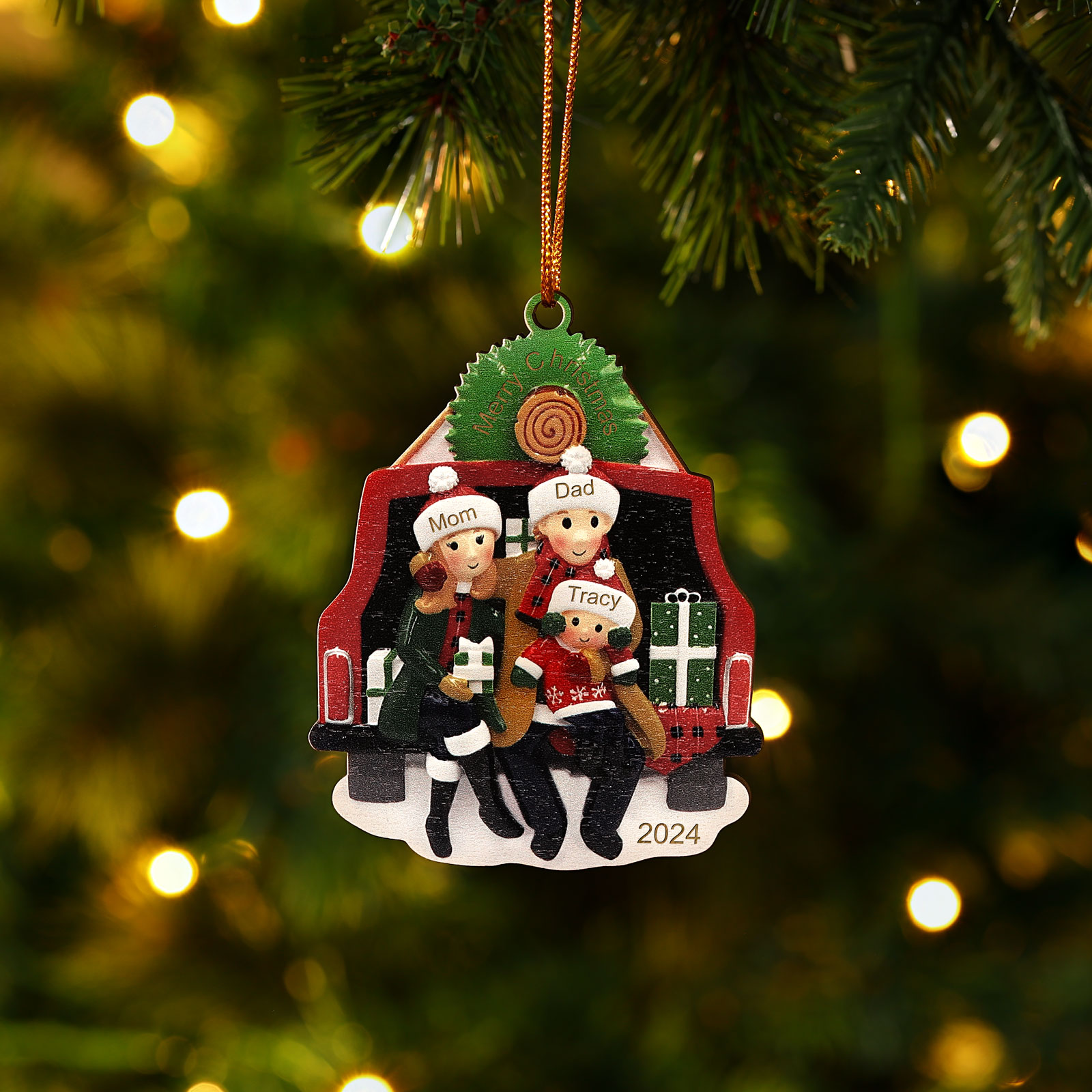 Holz Weihnachtsornament-Personalisiertes 2-5 Namen & Text & Jahr Familie im Auto Weihnachts-Ahhänger 