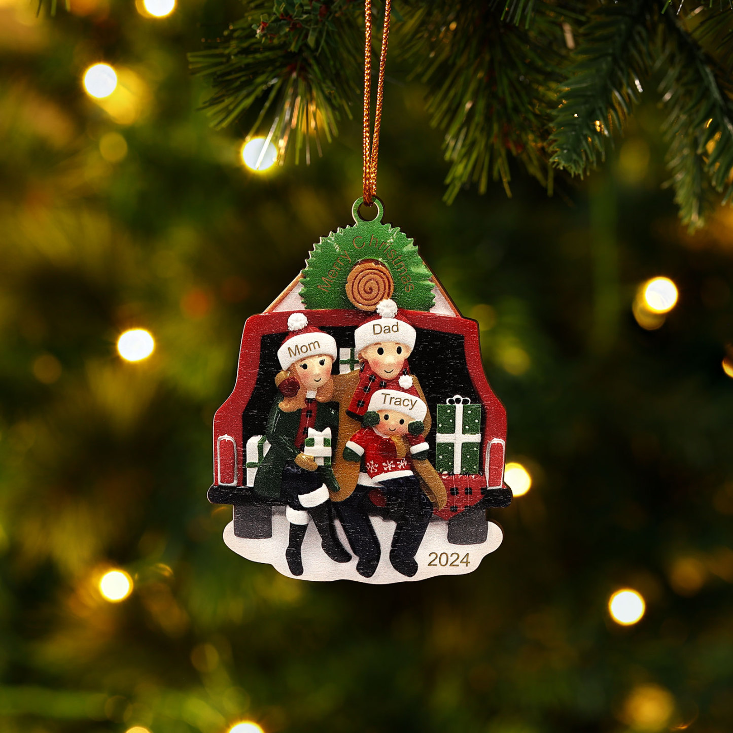 Holz Weihnachtsornament-Personalisiertes 2-5 Namen & Text & Jahr Familie im Auto Weihnachts-Ahhänger