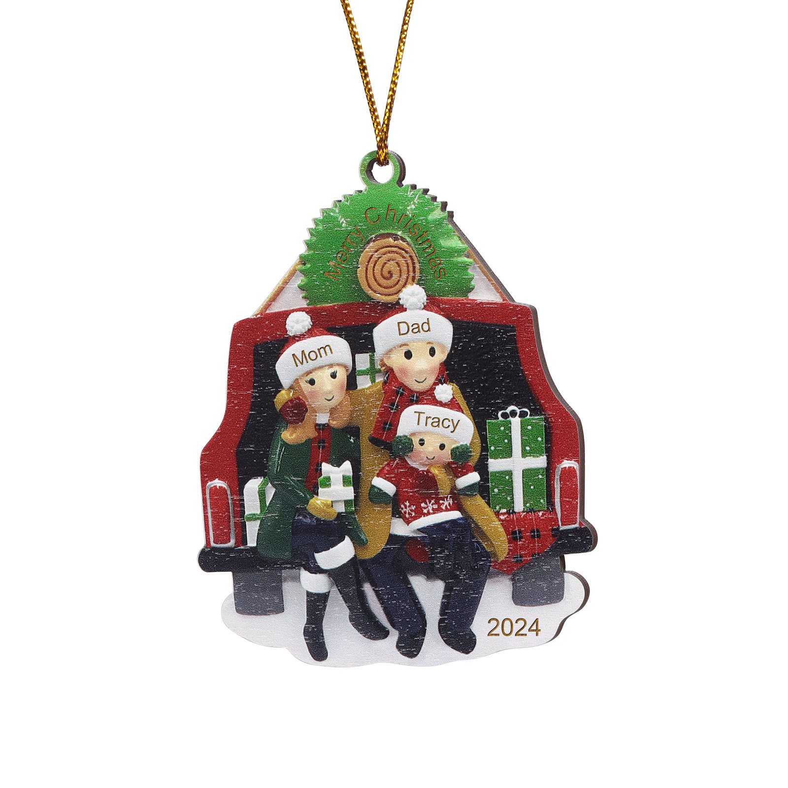 Holz Weihnachtsornament-Personalisiertes 2-5 Namen & Text & Jahr Familie im Auto Weihnachts-Ahhänger 