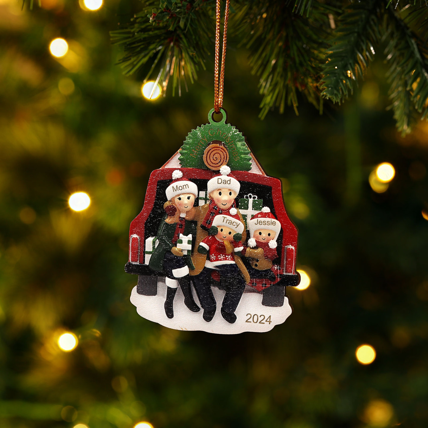 Holz Weihnachtsornament-Personalisiertes 2-5 Namen & Text & Jahr Familie im Auto Weihnachts-Ahhänger