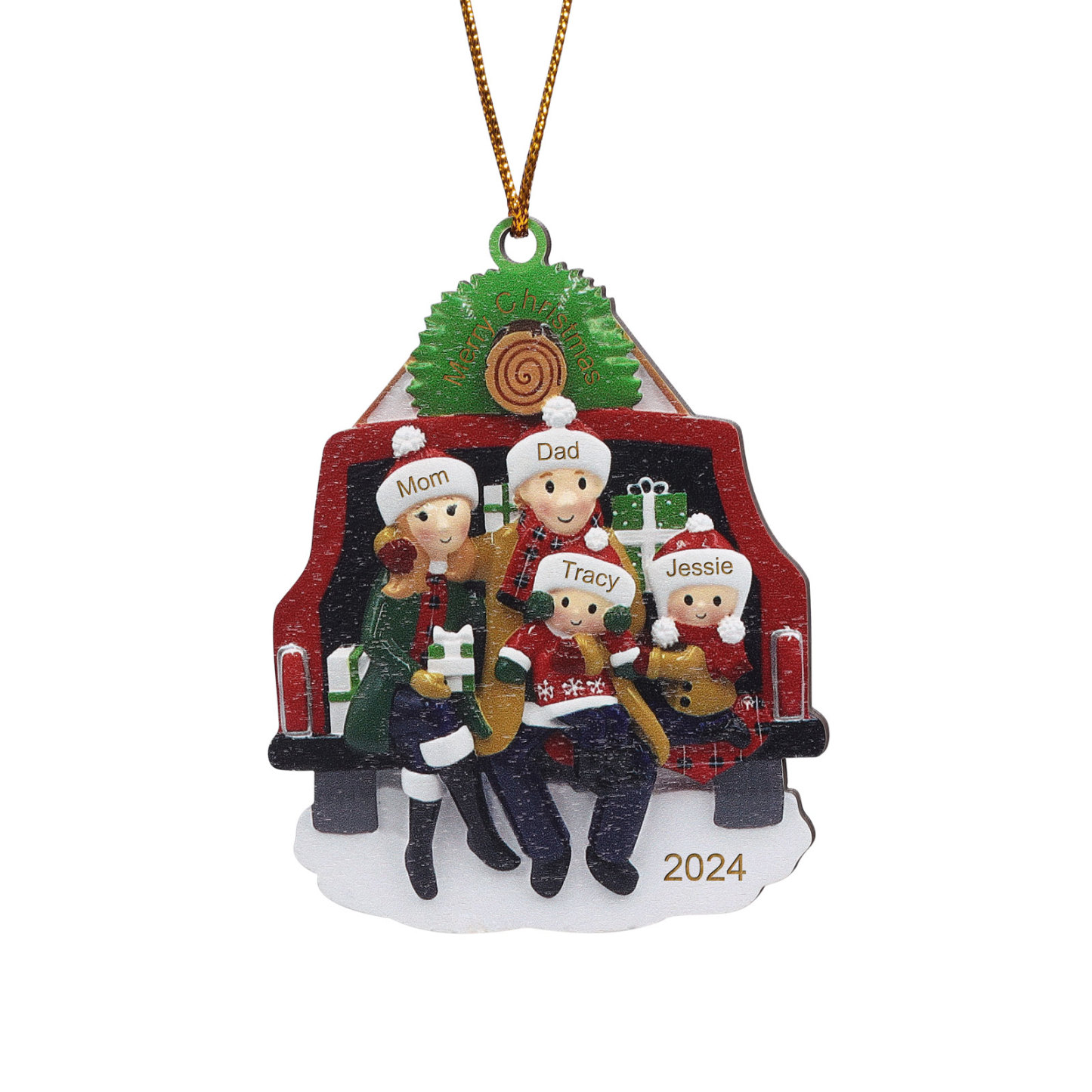 Holz Weihnachtsornament-Personalisiertes 2-5 Namen & Text & Jahr Familie im Auto Weihnachts-Ahhänger